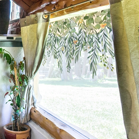 Adesivo per Finestra con Pianta di Eucalyptus Stampa Fronte Retro Foglie Verdi Floreali Decalcomania per Vetro Casa Cucina Bagno
