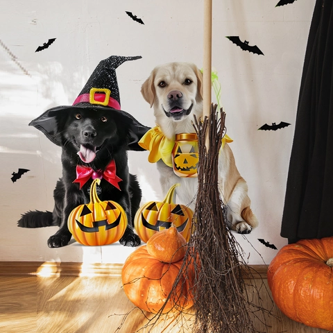 Halloween Static Window Cling PVC Sticker Featuring Cute Dogs Pumpkins And Bats Double Sided Decorative Decals For Holiday Window Decor