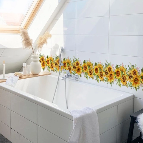 Sunflower PVC Waterproof Wall Stickers Border Waist Line Decal For Kitchen Bathroom Bedroom Living Room Home Decor Decorative Wall Mural
