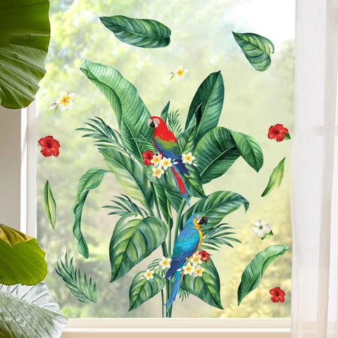 Tropischer Papagei Palmenblätter Wandsticker PVC Wasserdicht Selbstklebend Aufkleber Für Wohnzimmer Schlafzimmer Home Dekoration