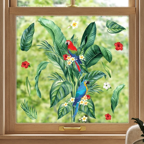 Tropischer Papagei Palmenblätter Wandsticker PVC Wasserdicht Selbstklebend Aufkleber Für Wohnzimmer Schlafzimmer Home Dekoration