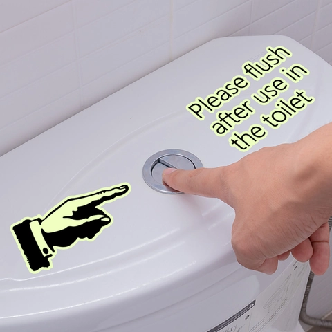 Sticker de Toilette Lumineux en PVC Imperméable Veuillez Tirer la Chasse Après Utilisation Panneau d'Avertissement Décalcomanie Salle de Bain