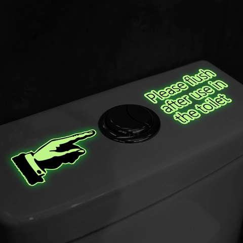 Sticker de Toilette Lumineux en PVC Imperméable Veuillez Tirer la Chasse Après Utilisation Panneau d'Avertissement Décalcomanie Salle de Bain