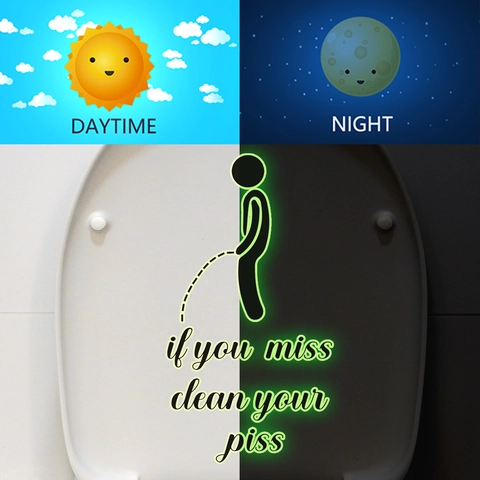 Glow In The Dark Toilet Sticker Humorous Piss Quote Luminous Green Bathroom Decal Flush Instruction Home Wall Art Decor