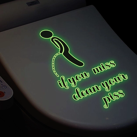 Humorous Luminous Stickman Toilet Sticker Glow In The Dark PVC Wall Decal For Bathroom Home Decor Removable Warning Sign