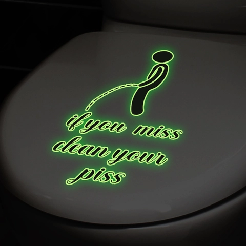 Glow In The Dark Toilet Sticker Humorous Piss Quote Luminous Green Bathroom Decal Flush Instruction Home Wall Art Decor