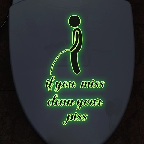 Humorous Luminous Stickman Toilet Sticker Glow In The Dark PVC Wall Decal For Bathroom Home Decor Removable Warning Sign