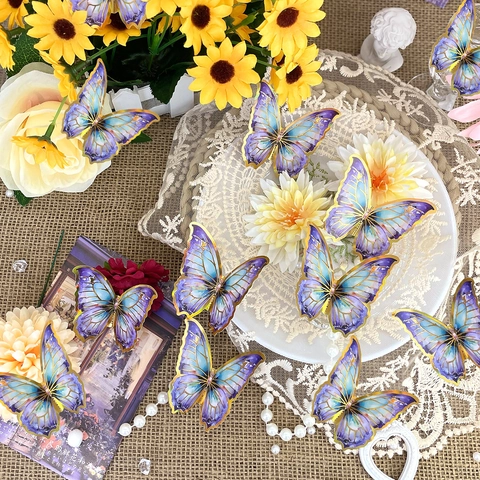 Pegatinas de Pared de Mariposa 3D Borde de Pan de Oro Degradado Resina Mural Para Sala de Estar Dormitorio Boda Casa Arte