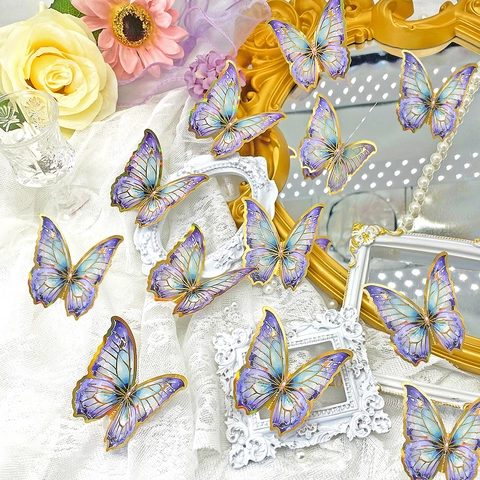 Pegatinas de Pared de Mariposa 3D Borde de Pan de Oro Degradado Resina Mural Para Sala de Estar Dormitorio Boda Casa Arte