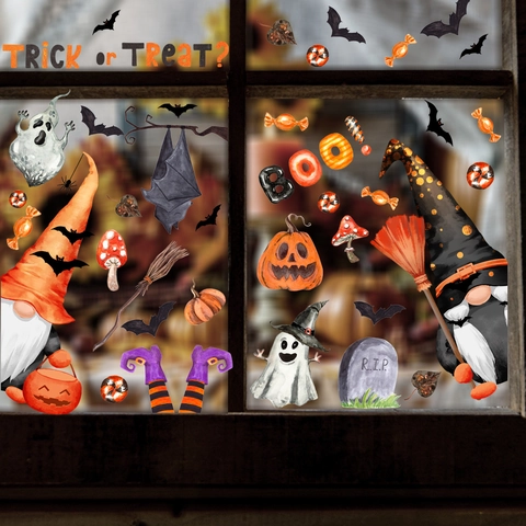 Halloween Statische Fensteraufkleber Geist Fledermaus Kürbis Gnom Doppelseitig Halloween Fensterdekoration Für Glasfenster Hausdeko