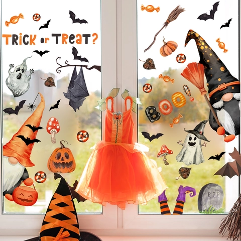 Halloween Statische Fensteraufkleber Geist Fledermaus Kürbis Gnom Doppelseitig Halloween Fensterdekoration Für Glasfenster Hausdeko