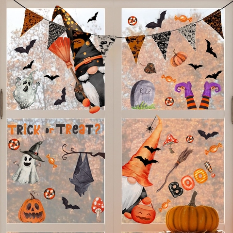 Halloween Fensterbilder Doppelseitig Geist Fledermaus Kürbis Zwerg Statische Aufkleber Für Glasfenster Haus Party Deko