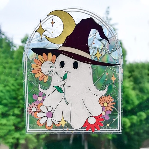 Autocollant de Fenêtre Holographique Arcobaleno Attrape-soleil Adhérence Statique PVC Champignon Licorne Décoration Halloween Maison