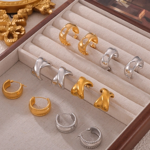 Pendientes De Aro De Acero De Titanio Para Mujer Chapados En Oro Geométricos Corazón Cruzado Joyería Pulida Regalo
