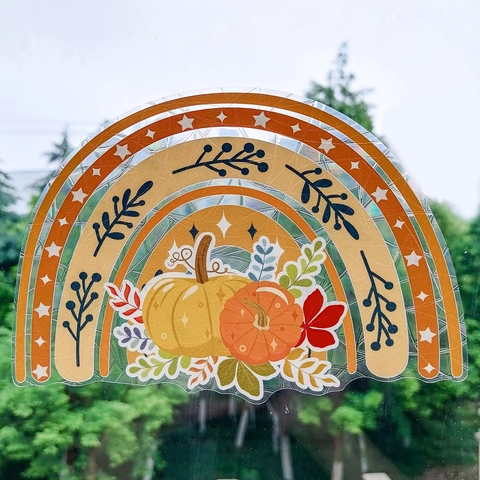Autocollant de Fenêtre Holographique Arcobaleno Attrape-soleil Adhérence Statique PVC Champignon Licorne Décoration Halloween Maison