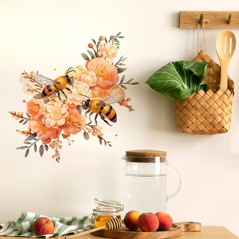 Biene Blume Wabe Wandtattoo Toilettendeckel Aufkleber PVC Selbstklebend Wasserdicht Natur Kunst Kühlschrank Mural Dekoration