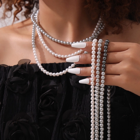 Elegant Imitation Artificial Pearl Necklace Women Titanium Steel Clasp Fashion Minimalist Round Bead Choker Jewelry For Casual Everyday