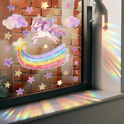Unicorn Rainbow Suncatcher Window Sticker Static Cling Prism Film Rainbow Decal For Glass Door Kids Room Nursery Home Decor