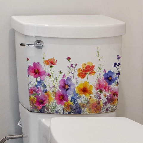 Colorful Floral Toilet Sticker Waterproof PVC Flower Wall Decal For Bathroom Cabinet Home Decor Self Adhesive Removable
