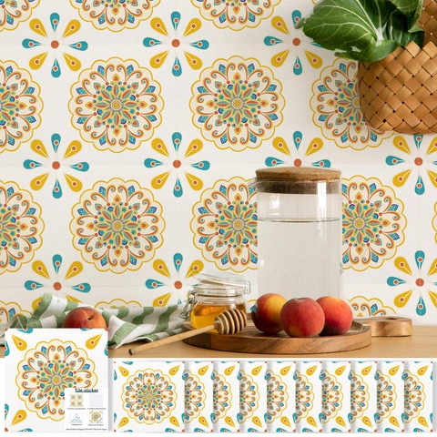 French Vintage Mandala Pattern Tile Wall Stickers Waterproof PVC Self Adhesive Home Decor For Kitchen Bathroom Backsplash