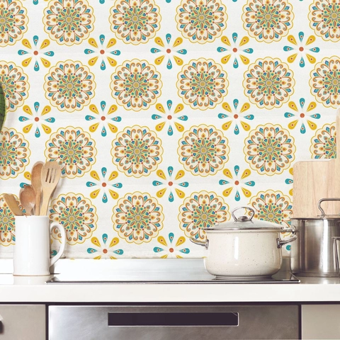 French Vintage Mandala Pattern Tile Wall Stickers Waterproof PVC Self Adhesive Home Decor For Kitchen Bathroom Backsplash