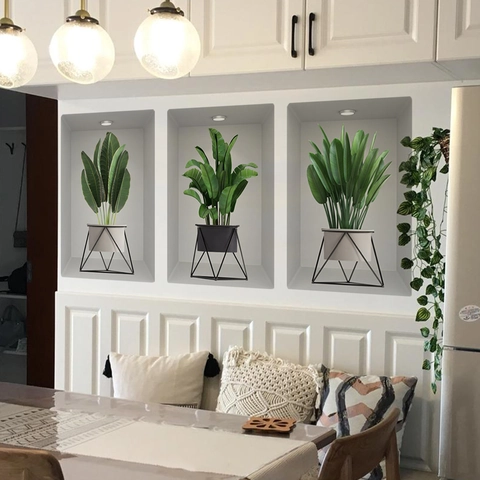PVC 3D Visuelle Grüne Topfpflanzen Wandaufkleber Wasserdicht Modern Minimalistisch Alkoven Design Für Wohnzimmer Dekoration