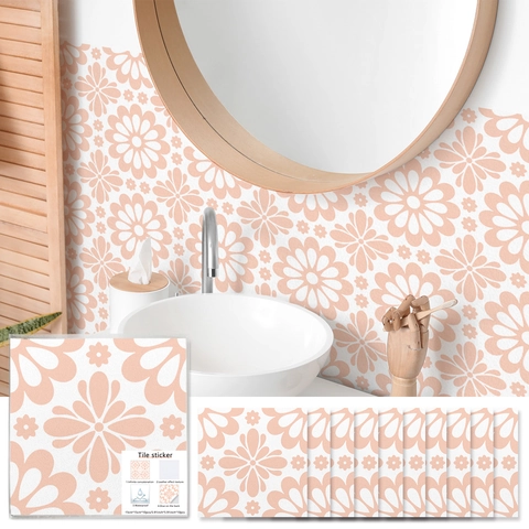 Pegatinas de Pared de Azulejos Florales Franceses Retro PVC Impermeable Autoadhesivo para Cocina Baño Hogar Vintage