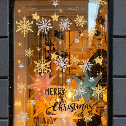 Christmas Window Stickers Snowflake Star Merry Christmas Glitter Decal Removable Double Sided Visible PVC Holiday Decoration