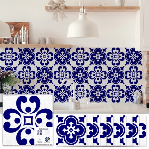 Vintage French Moroccan Style Flower Tile Wall Stickers Waterproof Leather Look PVC Self Adhesive Backsplash Home Decor
