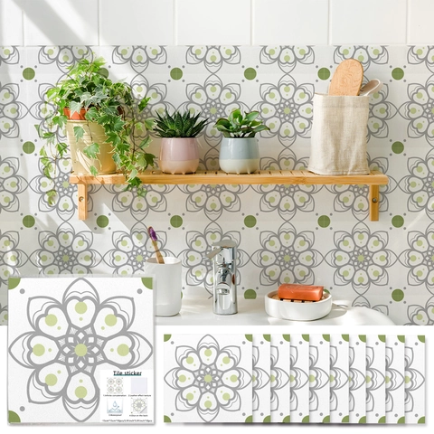 Pegatinas para Azulejos de PVC con Flores Mandala Impermeables Autoadhesivas para Pared de Cocina Baño Hogar Estilo Vintage Francés