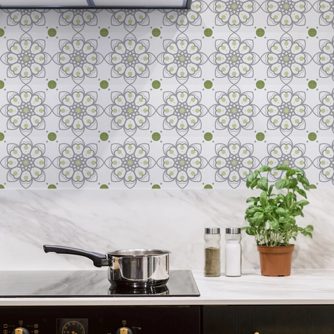 Pegatinas para Azulejos de PVC con Flores Mandala Impermeables Autoadhesivas para Pared de Cocina Baño Hogar Estilo Vintage Francés