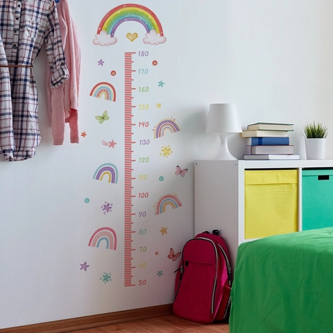 Rainbow Clouds Butterfly Growth Height Chart Wall Sticker PVC Children Room Nursery Decor DIY Removable