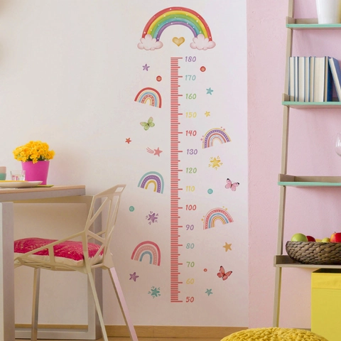 Rainbow Clouds Butterfly Growth Height Chart Wall Sticker PVC Children Room Nursery Decor DIY Removable