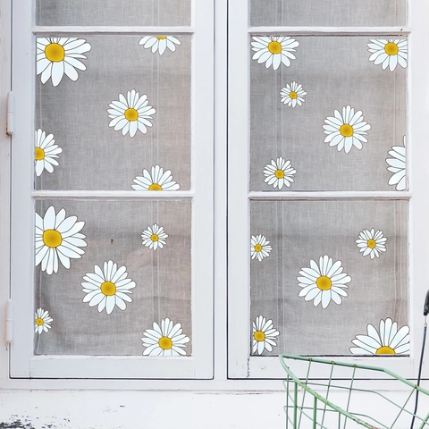 Daisy Flower Window Stickers Double Sided Visible PVC Glass Decals Fresh Floral Wall Stickers For Home Office Decoration