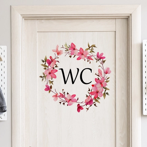 Watercolor Flower Bird WC Door Sticker PVC Waterproof Self Adhesive Bathroom Toilet Sign Home Decor Wall Decal