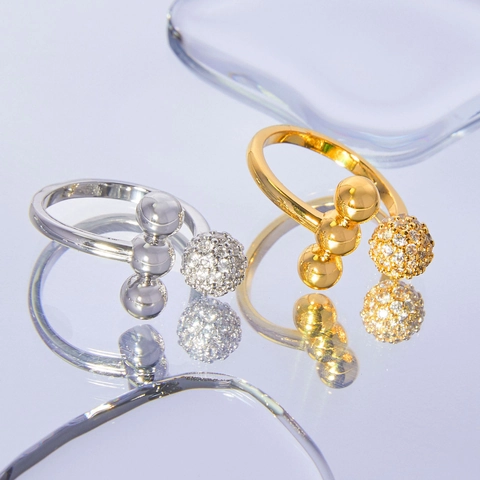 Anillo Abierto De Cobre Con Circonita Cúbica Micro Pavé Esfera Joyería Chic Minimalista Ajustable Para Mujer