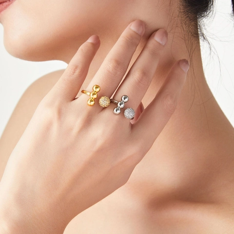 Anillo Abierto De Cobre Con Circonita Cúbica Micro Pavé Esfera Joyería Chic Minimalista Ajustable Para Mujer