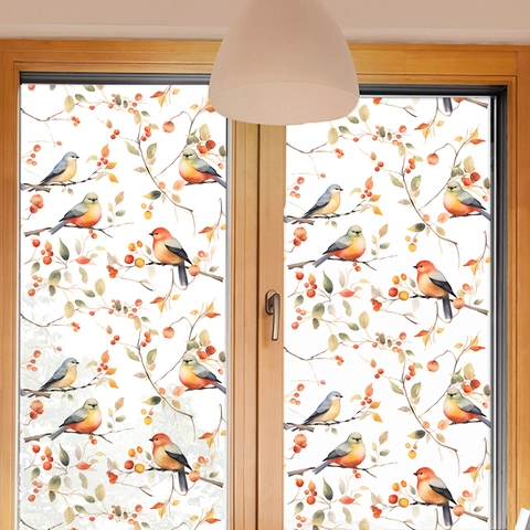 Bird Branch Static Cling Window Film Privacy Glass Sticker Decorative Non Adhesive PVC For Kitchen Bedroom Living Room Home Office