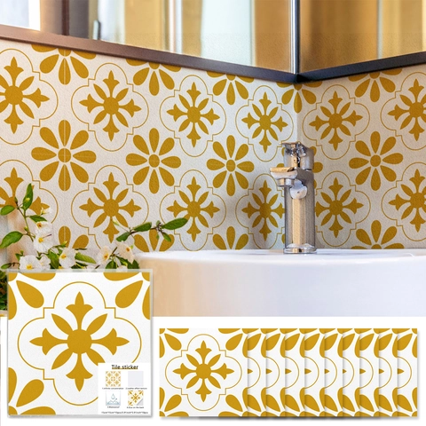 Vintage French Tile Stickers PVC Waterproof Oil Proof Wall Decals Geometric Floral Mandala Pattern For Kitchen Bathroom Home Decor