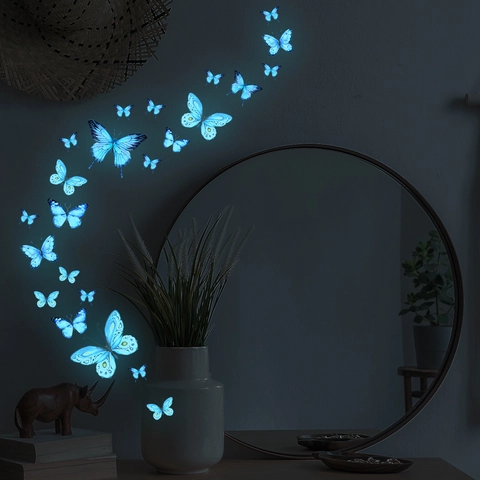 Blue Luminous Butterfly Wall Stickers Glow In The Dark Butterfly Decals For Kids Bedroom Living Room Background Wall Decor