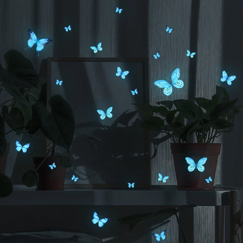 Blue Luminous Butterfly Wall Stickers Glow In The Dark Butterfly Decals For Kids Bedroom Living Room Background Wall Decor