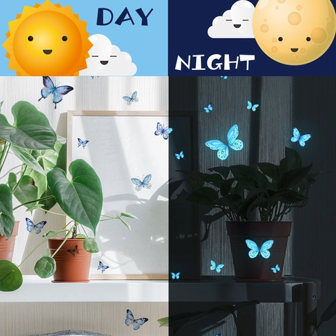 Blue Luminous Butterfly Wall Sticker Glow In The Dark PVC Decorative Decal For Kids Room Bedroom Bathroom Home Decor
