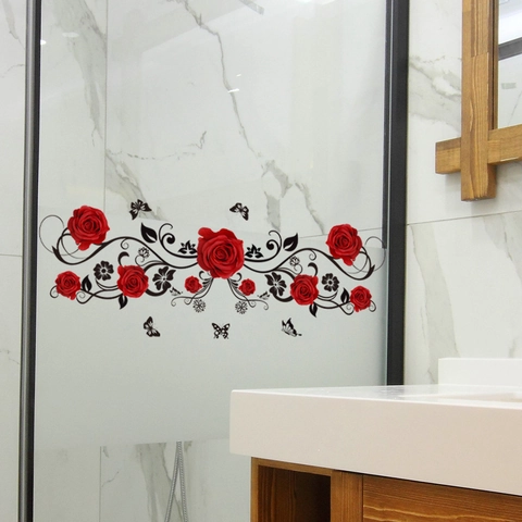 Rose Flower Butterfly Wall Stickers PVC Waterproof For Glass Door Mirror Bathroom Window Decorative Decals