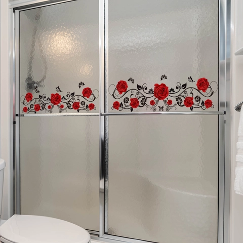 Rose Flower Butterfly Wall Stickers PVC Waterproof For Glass Door Mirror Bathroom Window Decorative Decals