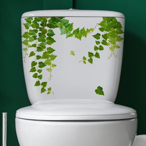 Grüner Efeu Pflanzen Toilettenaufkleber Wasserdicht PVC Selbstklebend Badezimmer Wandtattoo Ranken Muster Heimdekor