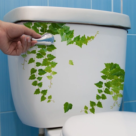 Grüner Efeu Pflanzen Toilettenaufkleber Wasserdicht PVC Selbstklebend Badezimmer Wandtattoo Ranken Muster Heimdekor