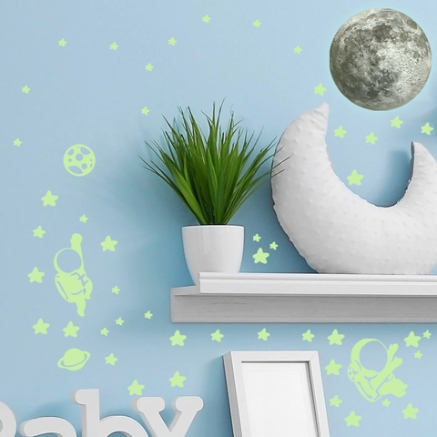 Autocollants Muraux Lumineux Astronaute Lune Étoiles Planètes PVC Décoration Chambre Enfant Et Bébé