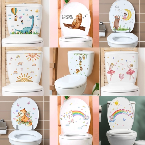 Adesivi Per Coperchio Del Water Animali Cartoni Animati PVC Impermeabile Decalcomanie Bagno Dinosauro Ragazza Ballerina