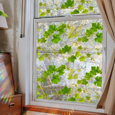 Película Estática Para Ventana Privacidad Arcoíris Mosaico 3D Hojas Verdes Enredaderas Pegatina Decorativa De Vidrio Sin Adhesivo