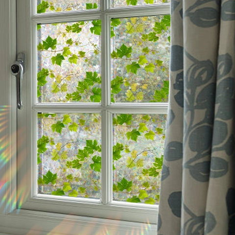 Película Estática Para Ventana Privacidad Arcoíris Mosaico 3D Hojas Verdes Enredaderas Pegatina Decorativa De Vidrio Sin Adhesivo